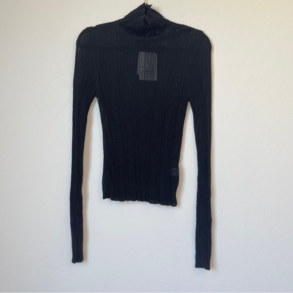 NWT A.L.C. Mikaela Black Ribbed Long Sleeve Top Lead Black Large $300